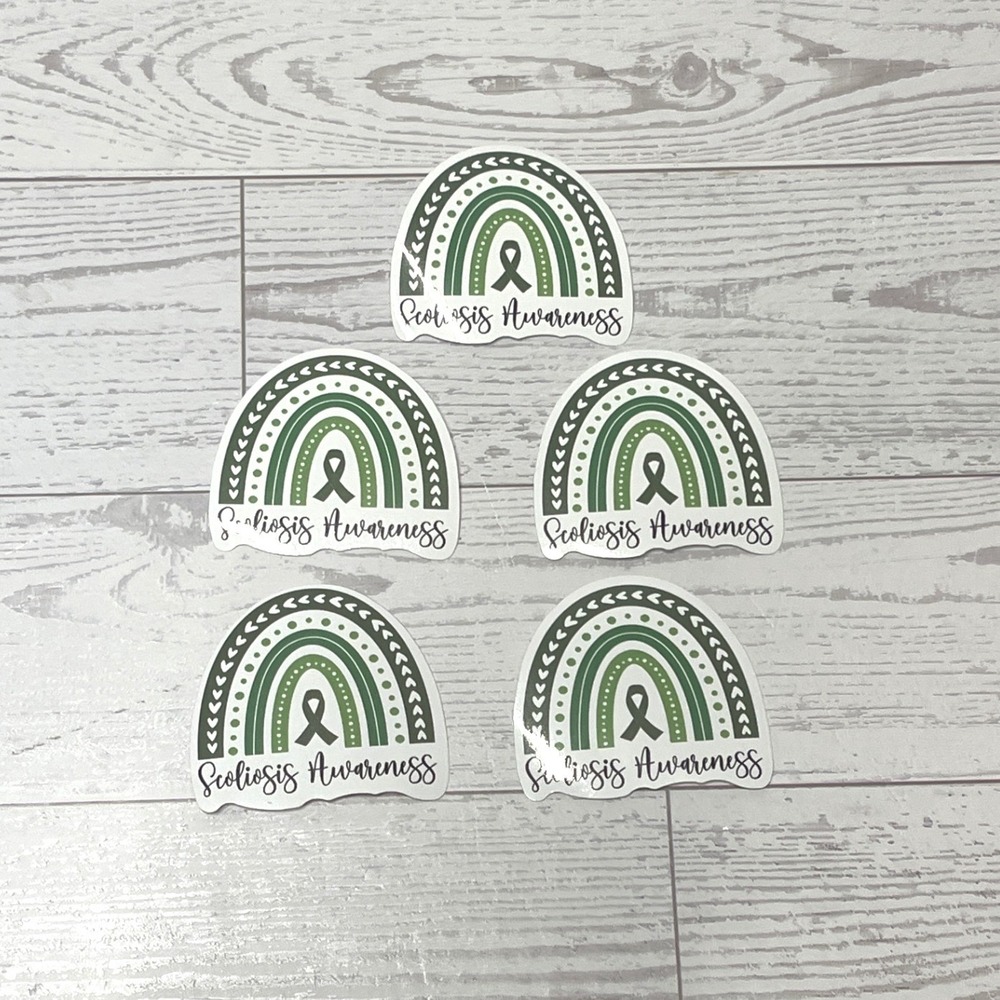 Scoliosis Awareness Green Rainbow Sticker Set 5 Pack Boho Ribbon Decal